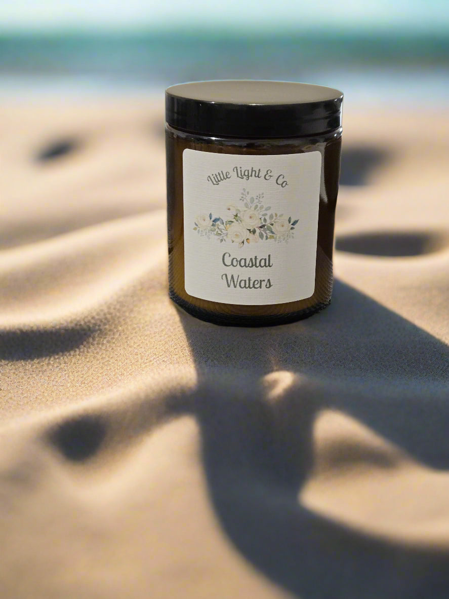 Little Light & Co Coastal waters scented xandle in reuseable amber jar