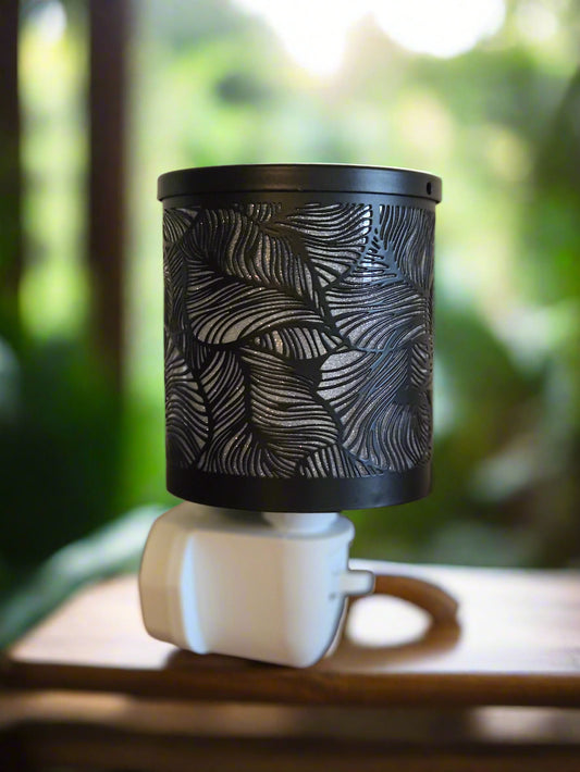 "Little Light & Co Wax Warmer plug in design. Black palm pattern"