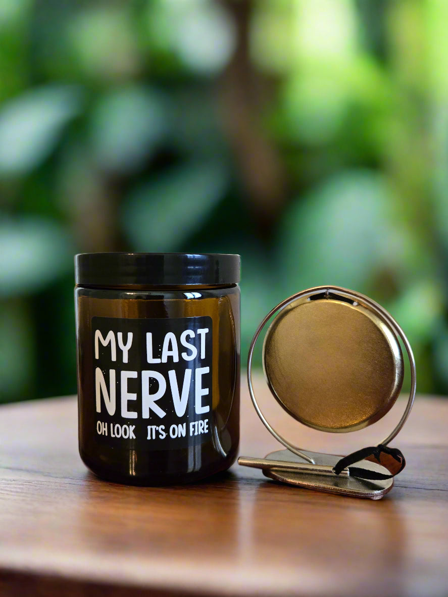 My last nerve candle reuseable amber jar