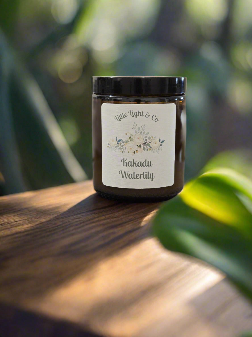 Kakadu Plum scented candle in reuseable amber jar 