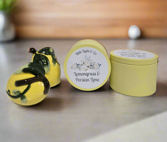 Little Light & Co lemongrass scented tin range, in reuseable container