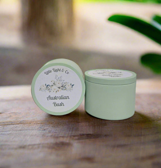 Australian Bush scented candle in mint coloured tin