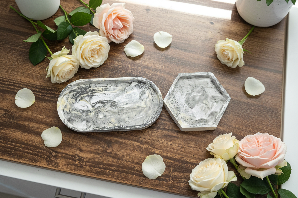 hexagon coaster, oval tray with roses little light & co