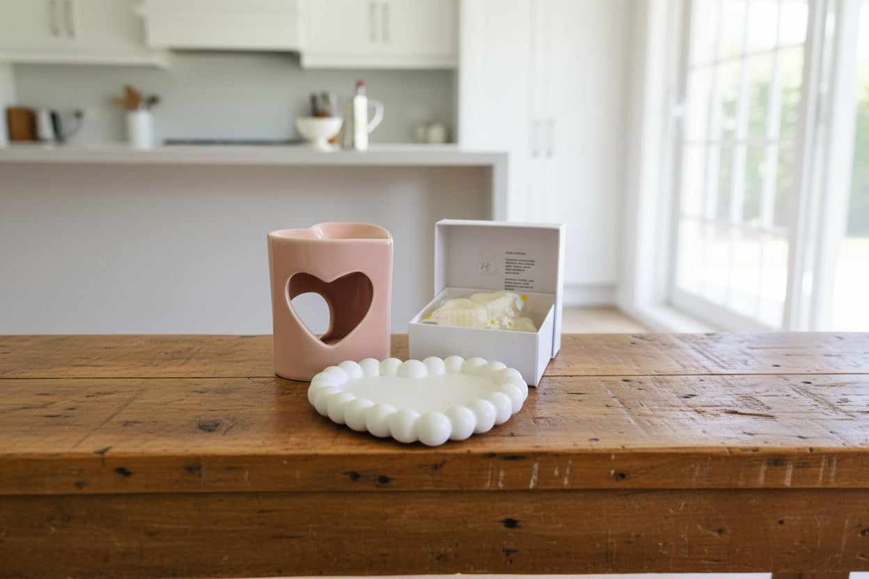 Floral collection wax melts, ceramic melter and heart shaped tray little light & co