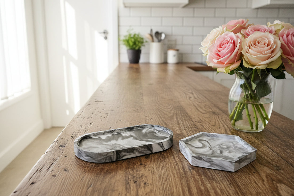 oval tray, hexagon coaster casting powder design.