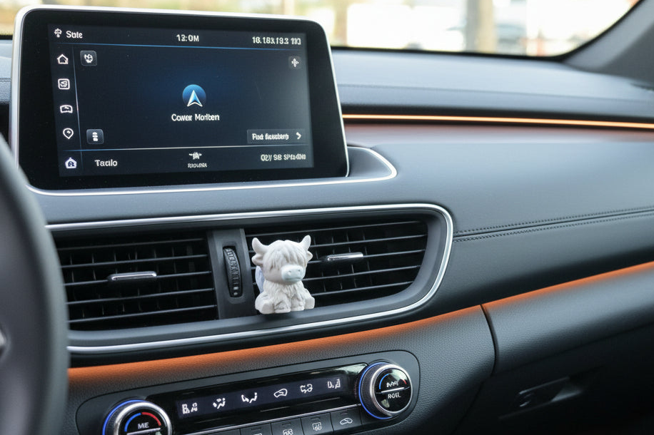 A small highland cow on the air vent, little light & co