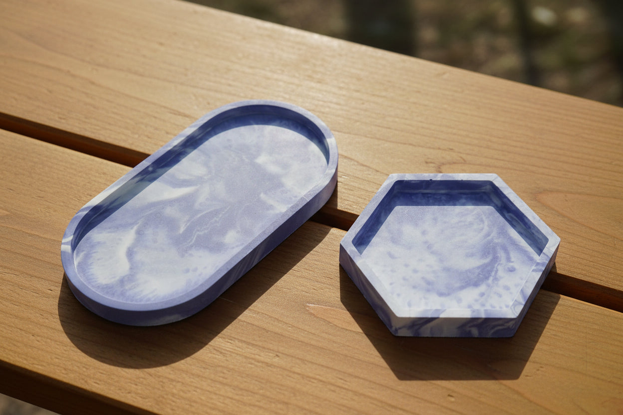 Purple Haze handmade tray and coaster set with white swirls